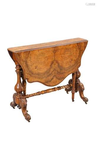 A VICTORIAN BURR WALNUT SUTHERLAND TABLE, the