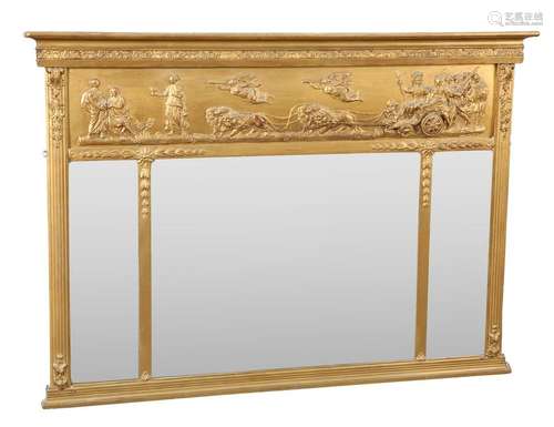 A REGENCY GILT-COMPOSITION OVERMANTEL TRIPTYCH MIRROR,