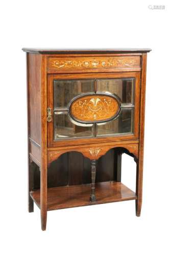 A LATE VICTORIAN INLAID ROSEWOOD PARLOUR CABINET, with