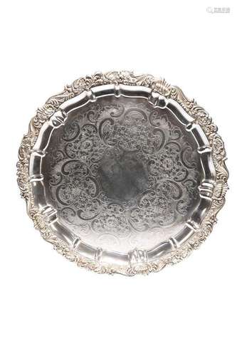 A LARGE SILVER-PLATED SALVER, 20TH CENTURY, shaped