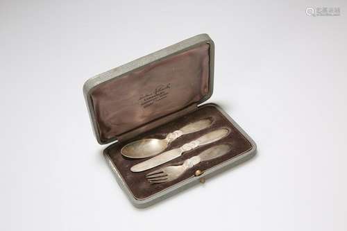 A GEORG JENSEN SILVER CHRISTENING SET, IMPORT MARK FOR