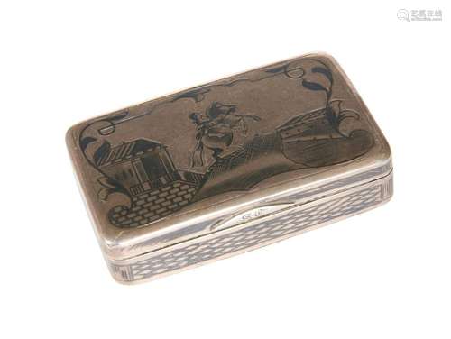 A RUSSIAN SILVER AND NIELLO SNUFF BOX, ASSAYER PROBABLY