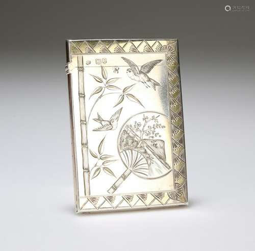 AN AESTHETIC MOVEMENT PARCEL-GILT SILVER CARD CASE,