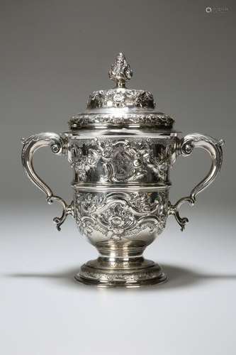 A LARGE GEORGE II SILVER CUP AND COVER, THOMAS WHIPHAM,