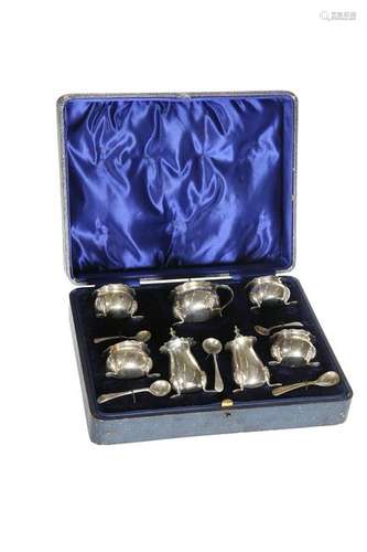 A SILVER CRUET SET, JOSEPH GLOSTER LTD, BIRMINGHAM 1909