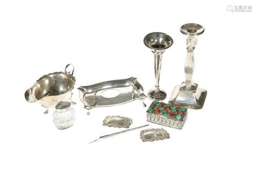 A GROUP OF SILVER, including inkwell, William Aitken,