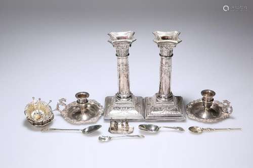 A GROUP OF SILVER AND PLATE, including a set of four