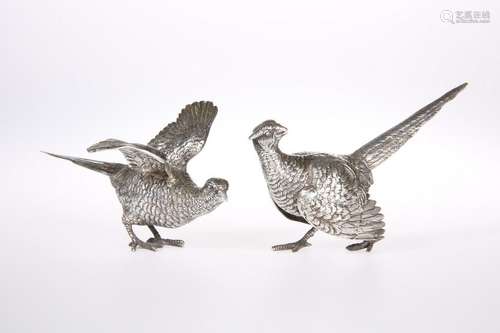 A PAIR OF SILVER MODELS OF PHEASANTS, EDWARD BARNARD &