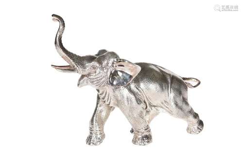 A LARGE SILVER FILLED MODEL OF AN ELEPHANT, CAMELOT