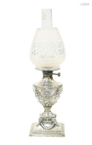 A LATE VICTORIAN SILVER OIL LAMP, Martin Hall & Co.,