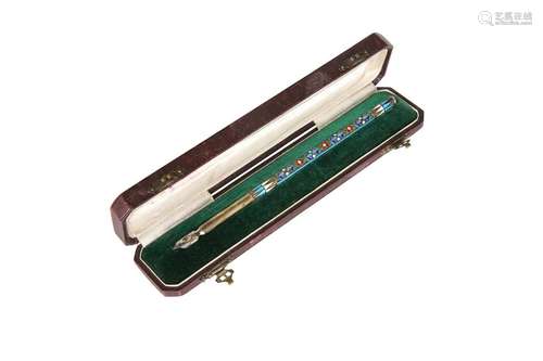 A RUSSIAN CHAMPLEVE ENAMEL DIP PEN, LATE 19TH CENTURY,