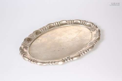 AN AUSTRO-HUNGARIAN SILVER TRAY, oval with shaped rim,