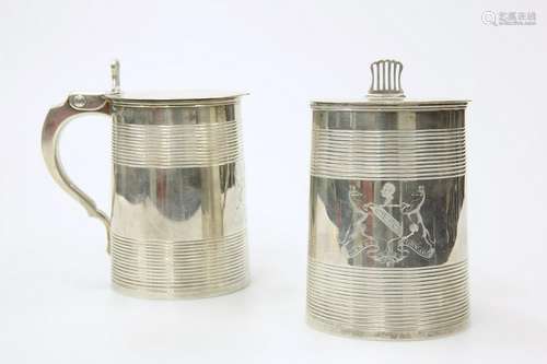 A PAIR OF GEORGE III SILVER LIDDED TANKARDS, LONDON