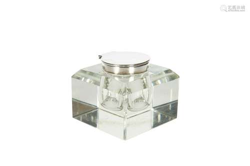 A LATE VICTORIAN SILVER-MOUNTED CUT-GLASS INKWELL,