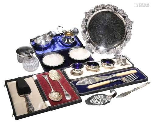 A GROUP OF SILVER AND PLATE, including a small