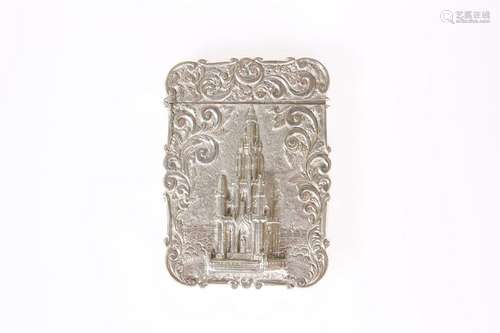 A VICTORIAN SILVER CASTLE TOP CARD CASE, NATHANIEL