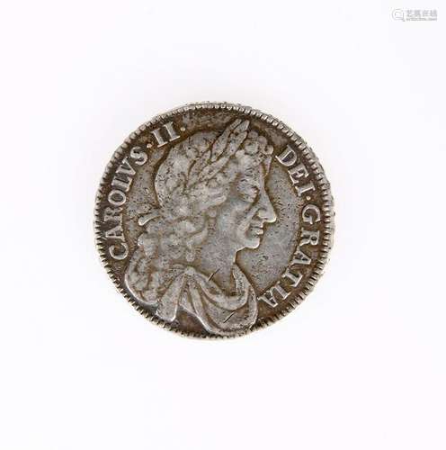 CHARLES II, SILVER HALF CROWN, 1677,Â laureate and