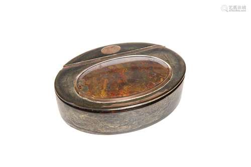 A 19TH CENTURY AGATE MOUNTED TORTOISESHELL SNUFF BOX,