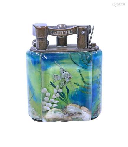 A DUNHILL AQUARIUM TABLE LIGHTER, with four lucite