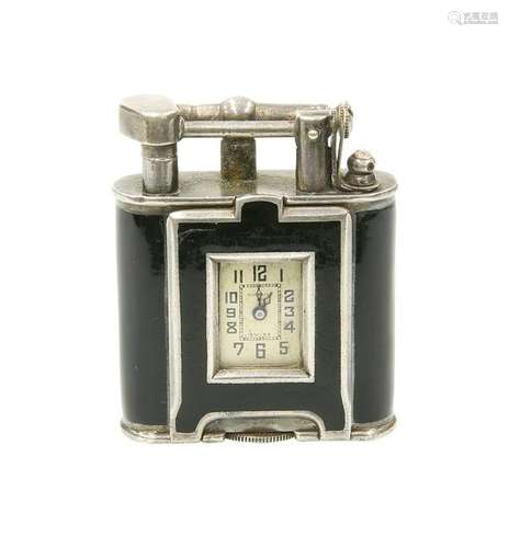 AN ART DECO ALFRED DUNHILL SILVER AND BLACK ENAMEL