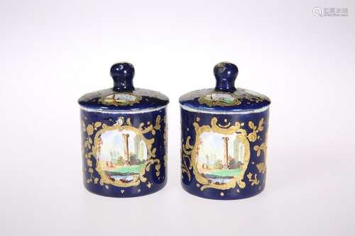 A PAIR OF ENGLISH ENAMEL TOILET POTS, 18TH CENTURY,