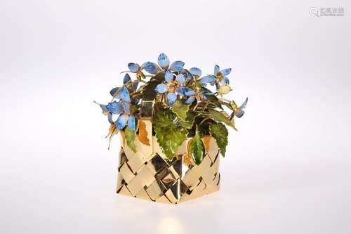 A STERLING SILVER-GILT AND ENAMEL BASKET OF FLOWERS, BY