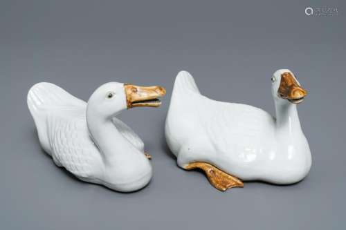 A pair of Chinese blanc de Chine models of geese,