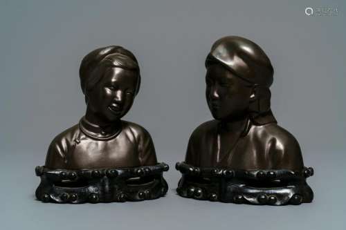 A pair of Chinese bronze 'Cultural Revolution' busts,