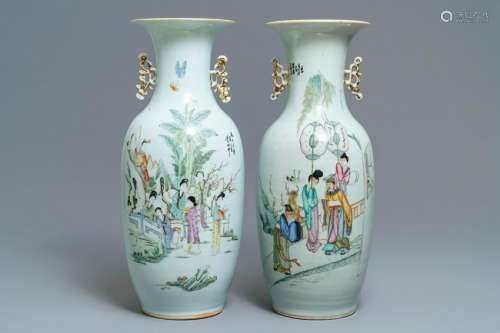 Two Chinese famille rose vases with figures in a
