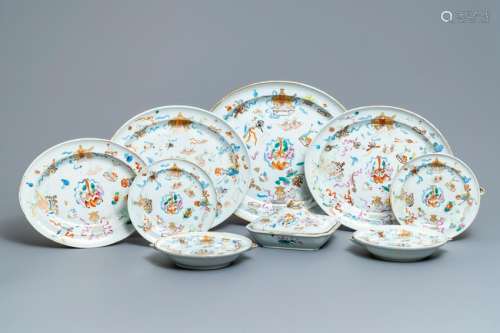 A 9-piece Chinese famille rose service with antiquities