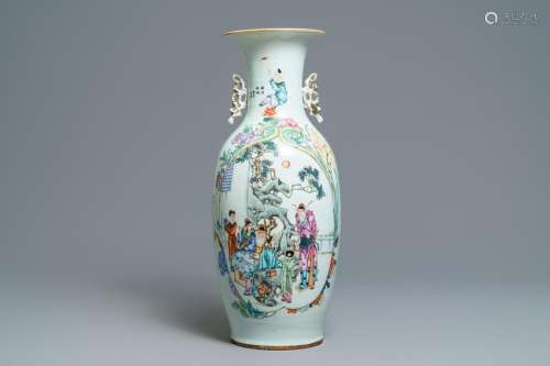 A fine Chinese famille rose two-sided design vase,