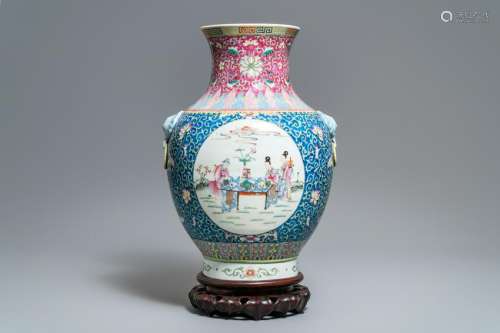 A large Chinese famille rose 'hu' vase, Qianlong mark,