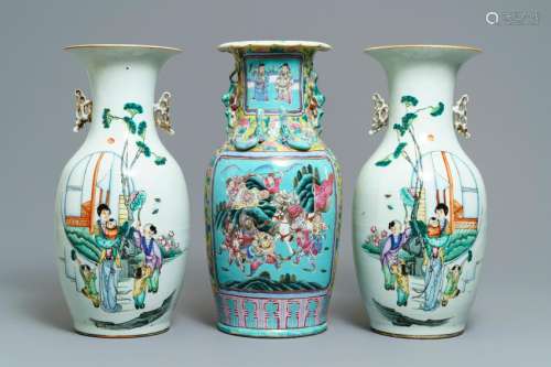 A pair of Chinese famille rose vases and a