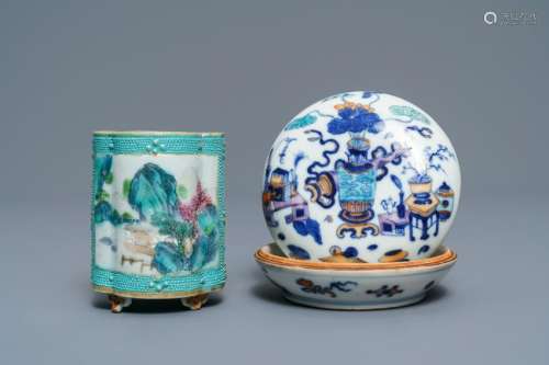 A Chinese doucai seal paste box and a famille rose