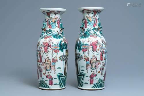 A pair of Chinese famille rose 'court scene' vases,