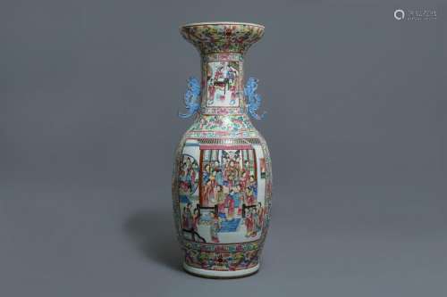 A large Chinese famille rose vase with court scenes,