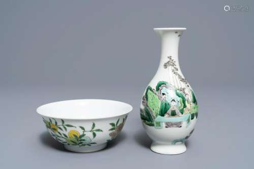 A Chinese famille verte vase and an 'anhua' dragon