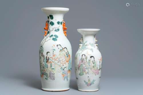 Two Chinese qianjiang cai vases with ladies and playing