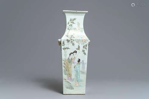 A square Chinese qianjiang cai vase, 19/20th C.