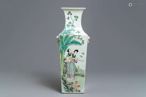 A square Chinese qianjiang cai vase, 19/20th C.