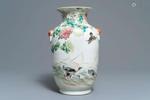A Chinese qianjiang cai 'mandarin ducks' vase, 19/20th