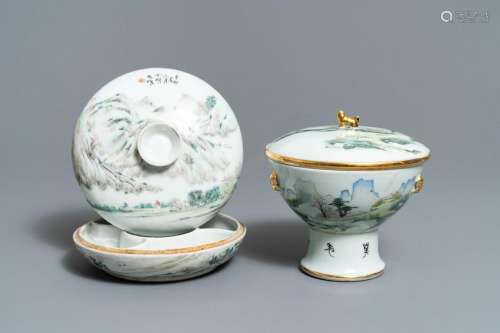 A Chinese qianjiang cai spice box and a warming bowl on