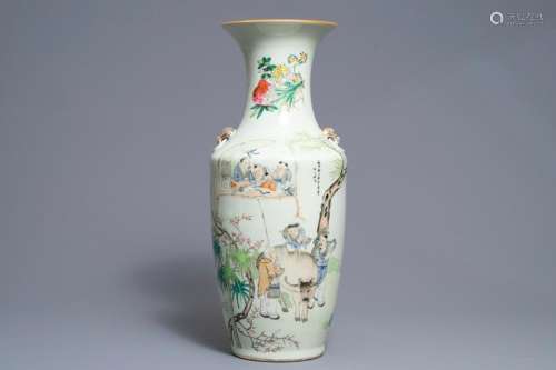 A Chinese qianjiang cai vase with figures near an ox,