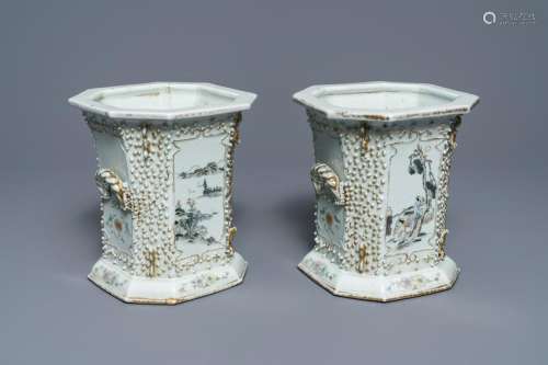 A pair of Chinese qianjiang cai relief-decorated