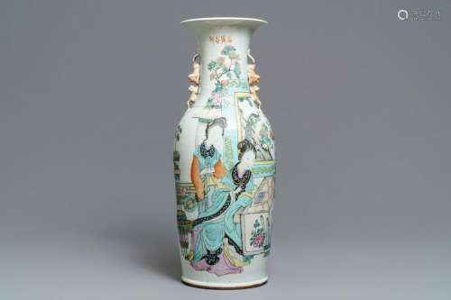 A large Chinese qianjiang cai vase with two ladies,