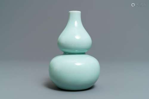 A Chinese monochrome celadon double gourd vase,