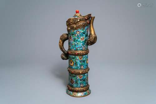 A large Chinese cloisonné and gilt bronze ewer