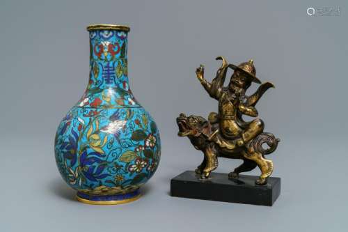 A Chinese cloisonnÃ© bottle vase and a gilt bronze