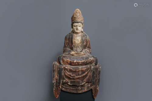 A Chinese painted wood figure of a Bodhisattva, 18/19th