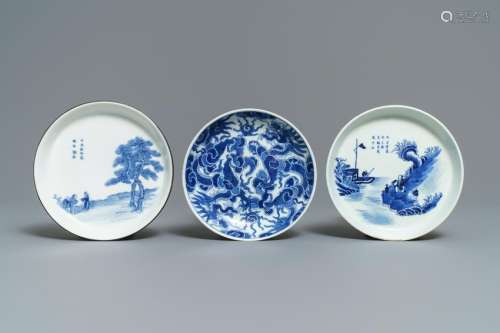 Three Chinese blue and white Vietnamese market 'Bleu de